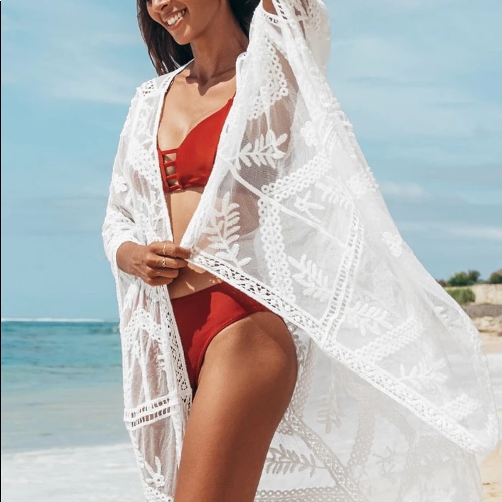 Cupshe Leafy Mesh Kimono Cover Up